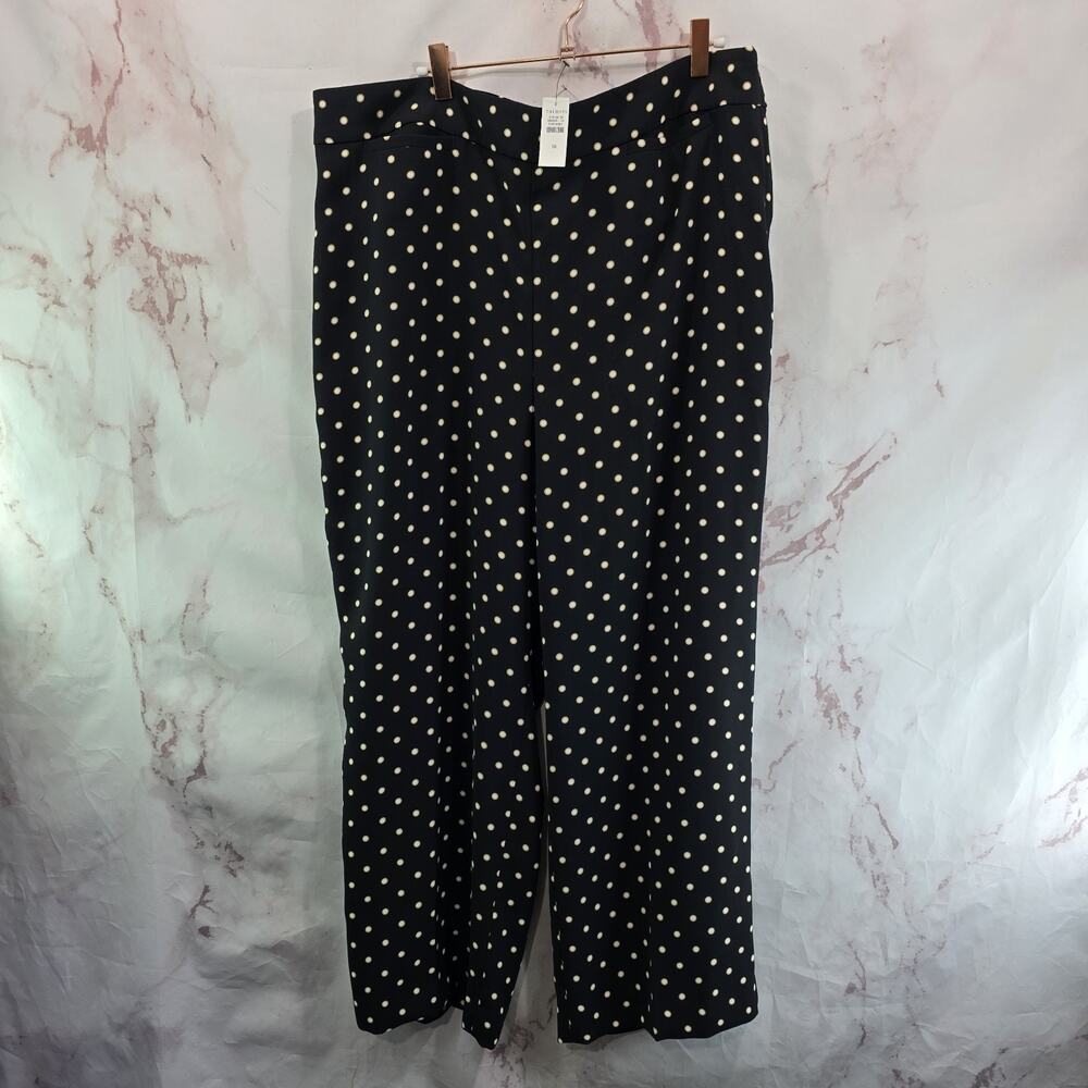 Talbots Pants Womens 18 Black Wide Leg High Rise Polka Dot Trousers Slacks NEW